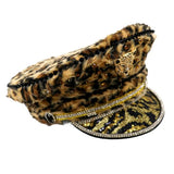 Faux Fur Leopard Print Hat with Gemstones