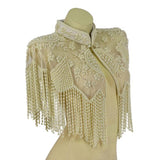 Pearl Beaded Shawl with Collar - Cream - One Size