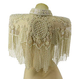 Pearl Beaded Shawl with Collar - Cream - One Size