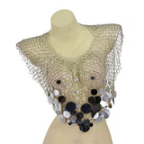 Metallic Chainmail Crop Top with Large Sequin Accents - Silver