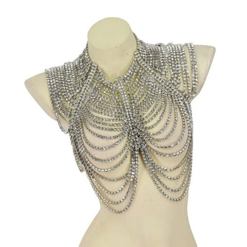 Rhinestone Cape with Draped Chains - Silver