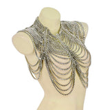 Rhinestone Cape with Draped Chains - Silver