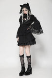 Lace Mock Neck Ruffle Bell Sleeve Dress - Black -