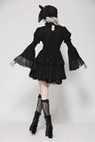 Lace Mock Neck Ruffle Bell Sleeve Dress - Black -