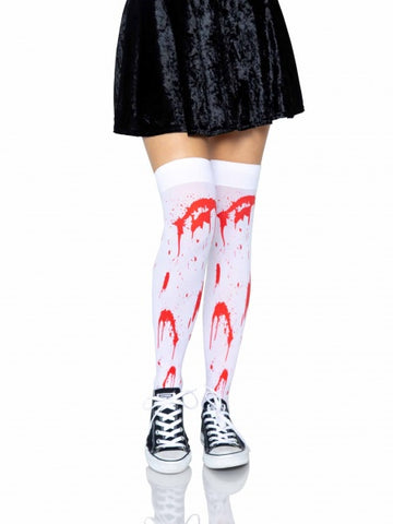 Bloody Zombie Thigh Highs - White/Red - One Size