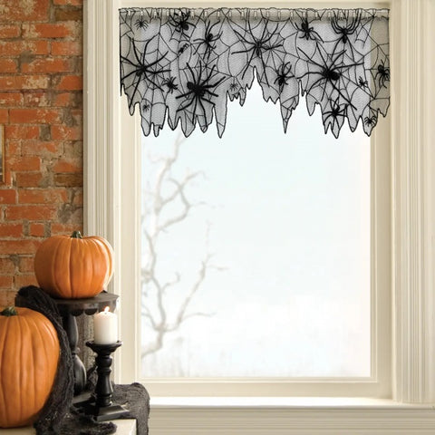 Creepy Crawly 60x22 Lace Valance 4-way Curtain - Black