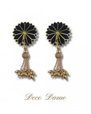 Dita - Deco Dame Velvet and Gold Pasties with Removable Hand-Beaded Tassels - Black - 2.5"