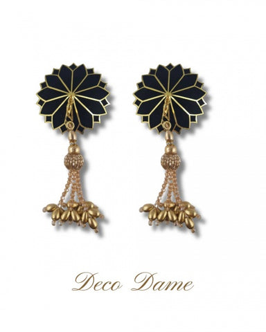 Dita - Deco Dame Velvet and Gold Pasties with Removable Hand-Beaded Tassels - Black - 2.5"