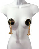 Dita - Deco Dame Velvet and Gold Pasties with Removable Hand-Beaded Tassels - Black - 2.5"