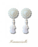 Dita - Femmeoiselle Pearl and Gem Pasties with Removable Hand-Beaded Tassels - White - 2.75"