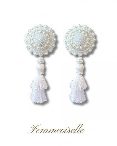 Dita - Femmeoiselle Pearl and Gem Pasties with Removable Hand-Beaded Tassels - White - 2.75"