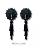 Dita - Tessorama Glitter & Gem Pasties with Removable Hand-Beaded Tassels - Decadent Black - 2.5"