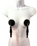 Dita - Tessorama Glitter & Gem Pasties with Removable Hand-Beaded Tassels - Decadent Black - 2.5"