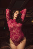 Lined Lace Long Sleeve Bodysuit - Boysenberry/Chai Liner -