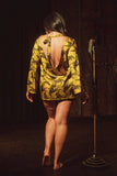 Satin Antique Swallows Cowl Back Mini Slip - Gold -