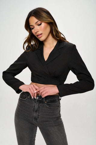 Elegance Wrap Tie Blazer - Black -