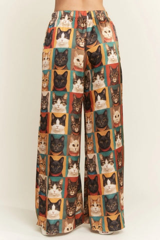 Cat Portrait Wide Leg Pants -