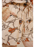 Elastic Waist Western Print Shorts - Beige Multi -