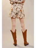 Elastic Waist Western Print Shorts - Beige Multi -