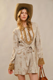 Western Graphic Ruffle Tie Waist Mini Dress - Sand -