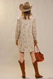 Western Graphic Ruffle Tie Waist Mini Dress - Sand -
