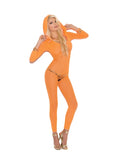 Crochet Bodystocking Lingerie with Hood - Neon Orange - One Size