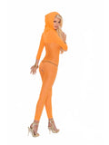 Crochet Bodystocking Lingerie with Hood - Neon Orange - One Size