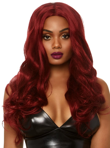 27" Long Wavy Center Part Wig - Burgundy
