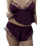 Marabel Luxury Satin Sheer Cami and Short Set - Cherry -
