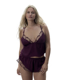 Marabel Luxury Satin Sheer Cami and Short Set - Cherry -