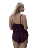 Marabel Luxury Satin Sheer Cami and Short Set - Cherry -