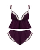 Marabel Luxury Satin Sheer Cami and Short Set - Cherry -