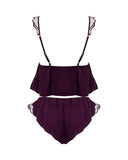 Marabel Luxury Satin Sheer Cami and Short Set - Cherry -