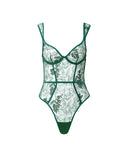 Seraphim Embroidered Sheer Wired Bodysuit - Aventurine Green -