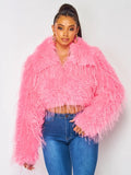 Faux Fur Crop Jacket - Pink -