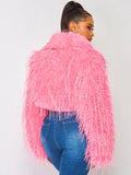 Faux Fur Crop Jacket - Pink -