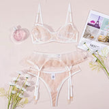 Champagne Petal Sheer Lace Three Piece Set - Floral -
