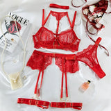 Enchanting Lace Harness Five Piece Set - Red -