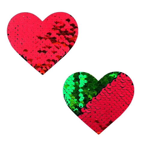 Jingle Bells Red to Green Flip Sequin Heart Pasties