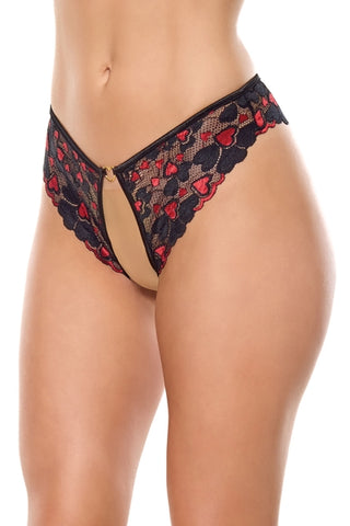 Heartbreaker Crotchless Panty - Black/Red -
