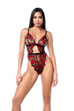 Rose Embroidery Teddy - Black/Red -