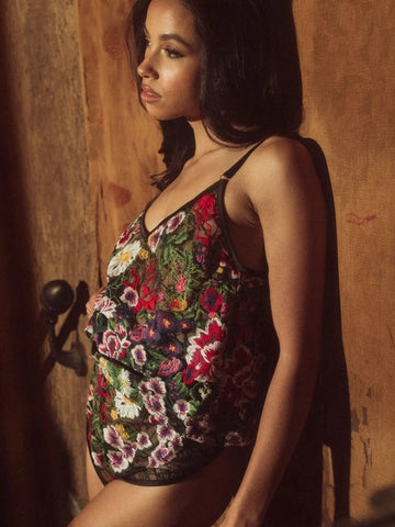 Embroidery Cami - Multicolor Floral/Black -