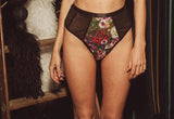 Embroidery High Waisted Thong - Multicolor Floral/Black -