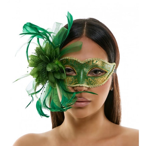 Fascinator Mask with Feathers Aside - Green