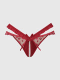 Angelina Lips Embroidery Pearl & Crotchless Bikini - Crimson Red/Pink Dragon -