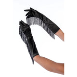 Satin Fringe Opera Gloves - Black - One Size