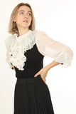 Ruffled Chiffon & Knit Combo Embellished Blouse - Black/Ivory -