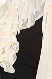 Ruffled Chiffon & Knit Combo Embellished Blouse - Black/Ivory -