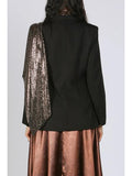 Single Blazer with Detachable Glitter Scarf - Black -