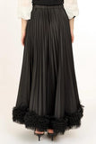 High-Waist Pleated with Tulle Trim Maxi Skirt - Black -